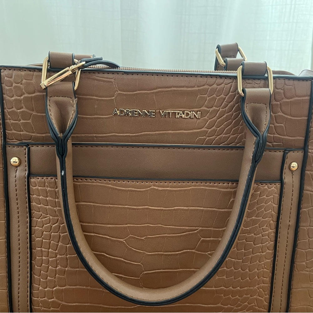 Adrienne Vittadini Brown Croc-Embossed Satchel with Gold-Tone Hardware - Picture 2 of 8